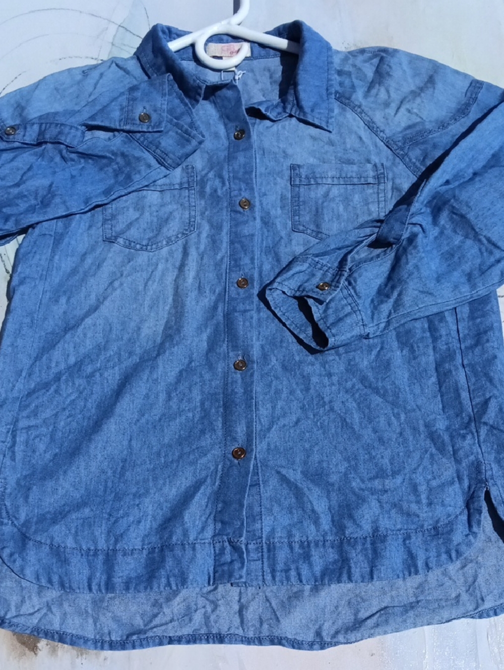 Girls Denim Button-Down Shirt in Blue